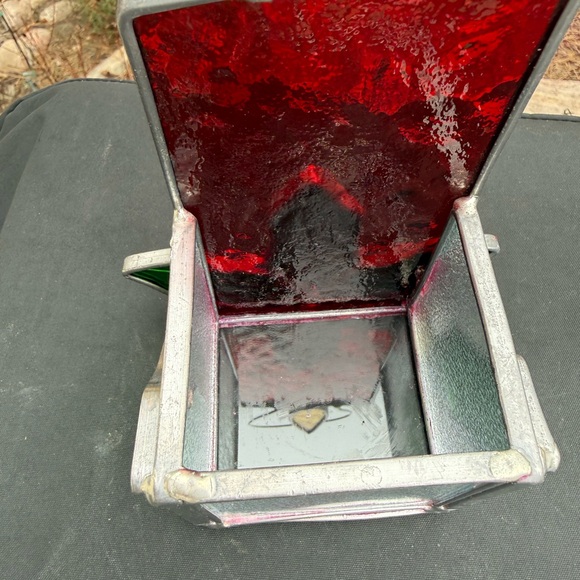 Vintage Stained Glass Christmas Holly And Candle Votive Tea Light Holder 8" - Picture 3 of 6